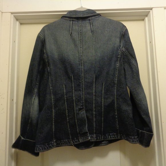 RETRO COQUETTE FEMININE KIKIT JEANS CUFFED JEAN JACKET W RHINESTONE BUTTONS X L - Picture 3 of 4